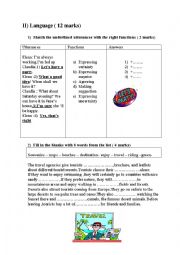 English Worksheet: english test for tunisian 9th form ( language) 