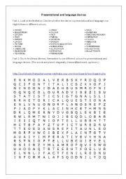 English Worksheet: Presentational and language devices wordsearch
