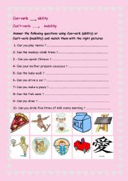 English Worksheet:  Ability/ Inability