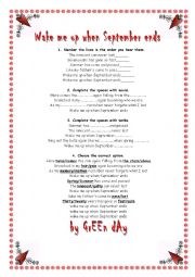 English Worksheet: Song Wake me up when September ends by Green Day