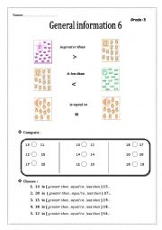 English Worksheet: comparing between numbers