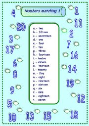 English Worksheet: numbers matching 1