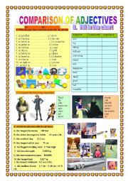 English Worksheet: COMPARISON OF ADJECTIVES, as...as..., comparatives, superlatives