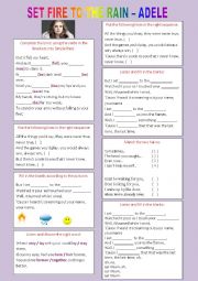 English Worksheet: SET FIRE TO THE RAIN - ADELE