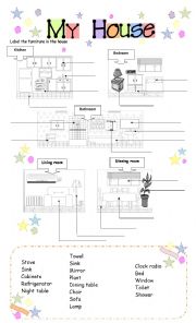 English Worksheet: rooms and furniture in the house