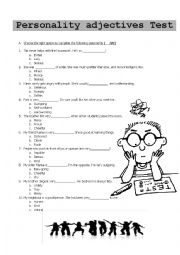 English Worksheet: Test on vocabulary related to Personality