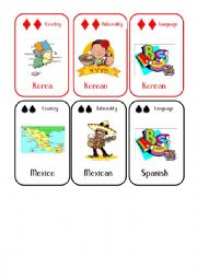 English Worksheet: Countries and Nationalities Card Game 3 Korea Mexico