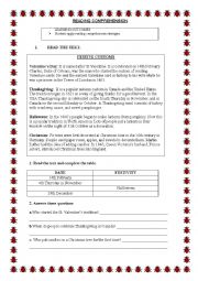 English Worksheet: Reading comprehension festivities