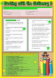 English Worksheet: Working with the dictionary 2