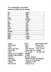 English Worksheet: Text messaging acronyms