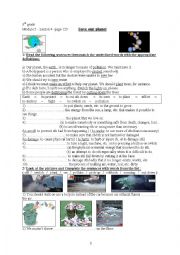 English Worksheet: Save our planet - Module 5, Lesson 4, 8th grade