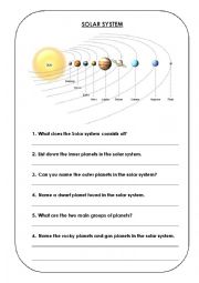 English Worksheet: Solar system