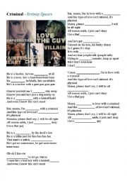 English Worksheet: Britney Spears Criminal with Answe key