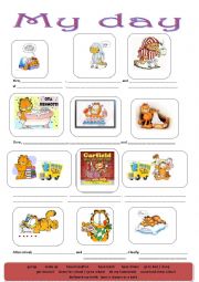 English Worksheet: My day (with Garfield)