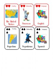 English Worksheet: Countries and Nationalities Card Game 4 USA Argentina