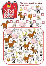 English Worksheet: how many animals in my farm?