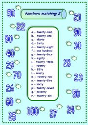 English Worksheet: numbers matching 2