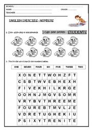 English Worksheet: Numbers (1 - 10)