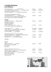 English Worksheet: Song Activity Arctic Monkeys - A certain romance 