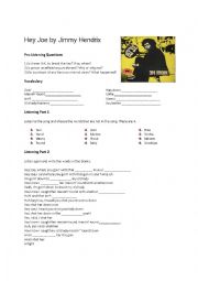 English Worksheet: Hey Joe by Jimmi Hendrix