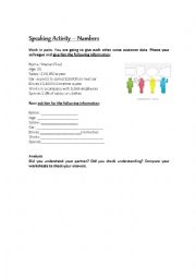 English worksheet: Numbers Oral Practice for Adults