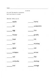 English Worksheet: a and an
