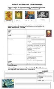 English Worksheet: What do you know about Vincent Van Gogh