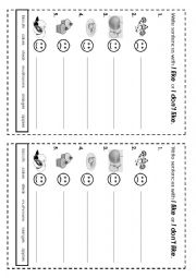 English Worksheet: write sentences. I like, I dont like