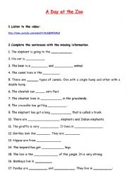 English Worksheet: A day at the zoo