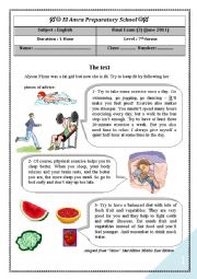 English Worksheet: English Test (3) 7th level (End of term (3) Reading, language, writing)   