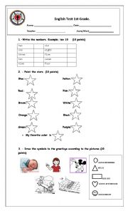 English Worksheet: english test 1st grade