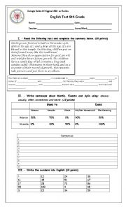 English Worksheet: English test 8th grade