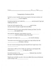 English Worksheet: Transportation Vocabulary Fill-In Worksheet