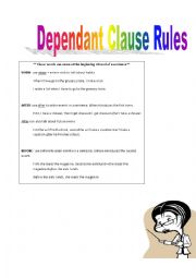 English worksheet: Dependent Clause Rules