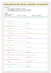 English Worksheet: Making adjectives into adverbs, comparatives and superlatives