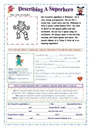 English Worksheet: Describe a Superhero (easy)