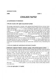 English Worksheet: Grammar test for 3rd form (about family relationship)
