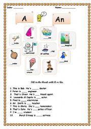 English Worksheet: A/An