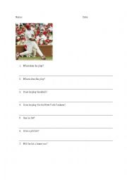 English worksheet: What Does He Play? Present tense question formation.