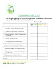 English Worksheet: How green are you?