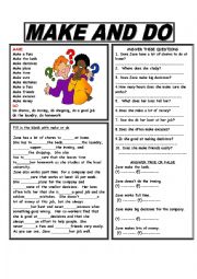 English Worksheet: MAKE AND DO -  With Answer Key 