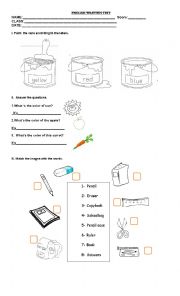 colors & school objects test