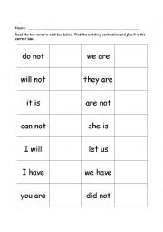 English worksheet: Contraction Words