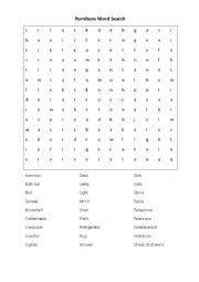 English Worksheet: Furniture Word Search
