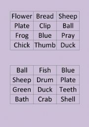 English Worksheet: Consonant Blend Vocabulary Bingo Sheets