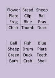 English worksheet: Consonant Blend Vocabulary Bingo Sheets