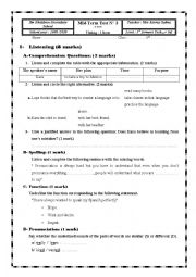 English Worksheet: Mid-term test ( third formers)
