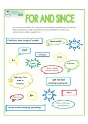 English Worksheet: For and Since