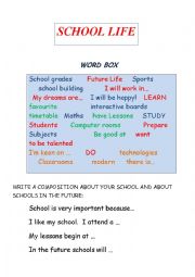 English Worksheet: school life - guided writing for 7th graders