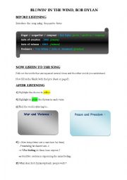 English Worksheet: Blowin in the wind, Bob Dylan